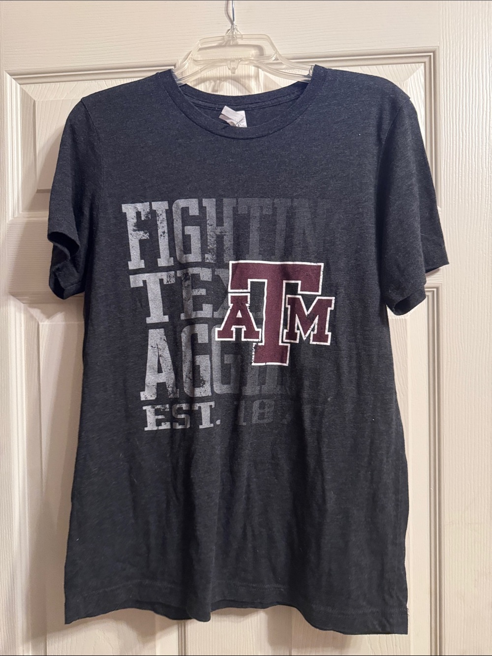 Bella Canvas Charcoal Gray Texas A&M Graphic Tee with Maroon Logo